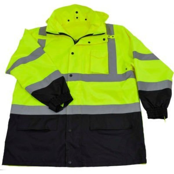 Petra Roc Inc Petra Roc Two Tone Parka Jacket W/Removable Roll Away Hood, ANSI Class 3, Lime/Black, Size M LBPJLW-C3-M